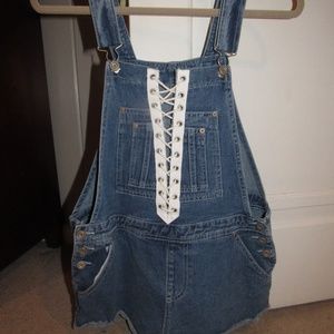 Jean overalls with lace up the middle